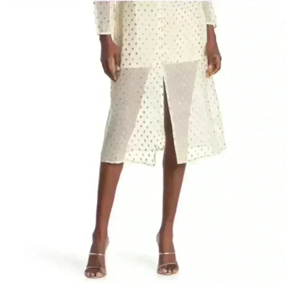 NSR NICOLA METALLIC DOT MIDI DRESS IN IVORY size large - Picture 2 of 14